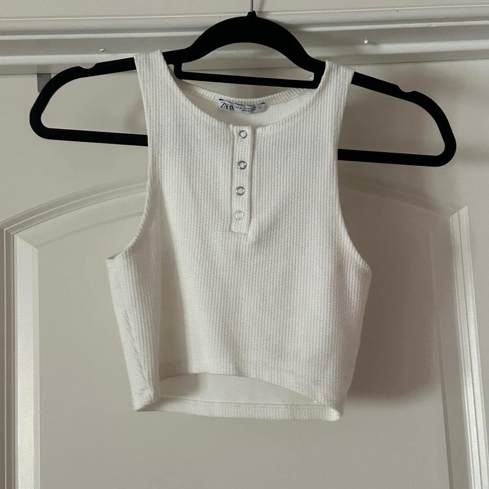 Zara White Ribbed Top